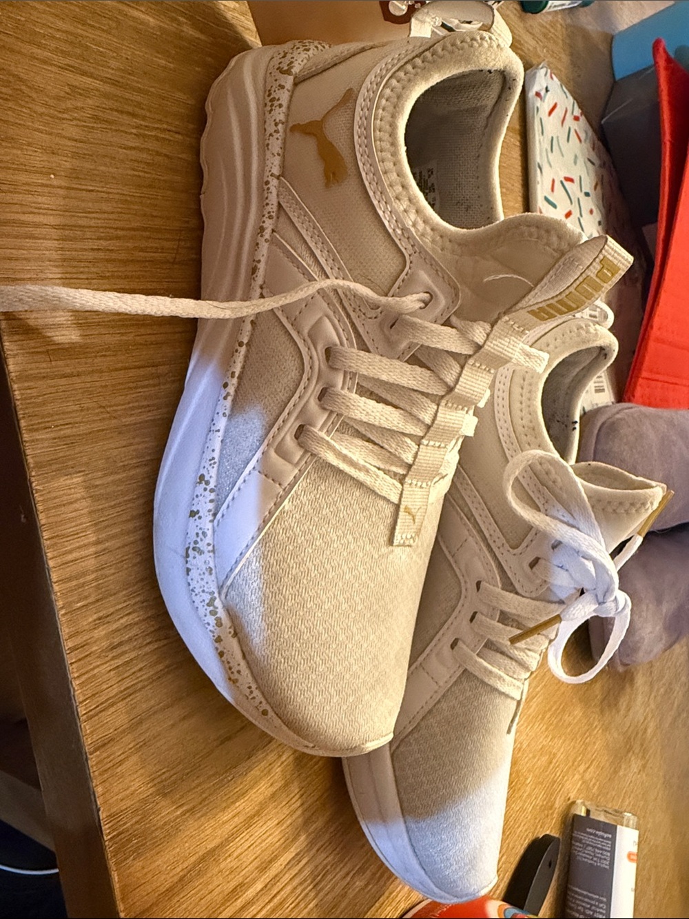 Puma Women’s Cream and Gold Low-Top Sneakers